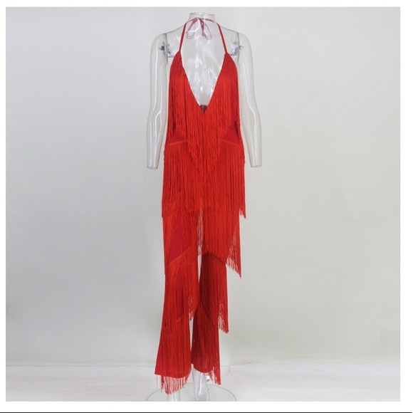 NEW! Red Fringe Jumpsuit - Picture 2 of 7